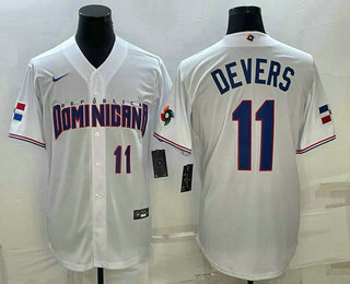 Mens Dominican Republic Baseball #11 Rafael Devers Number 2023 White World Baseball Classic Stitched Jersey->2023 world baseball classic->MLB Jersey